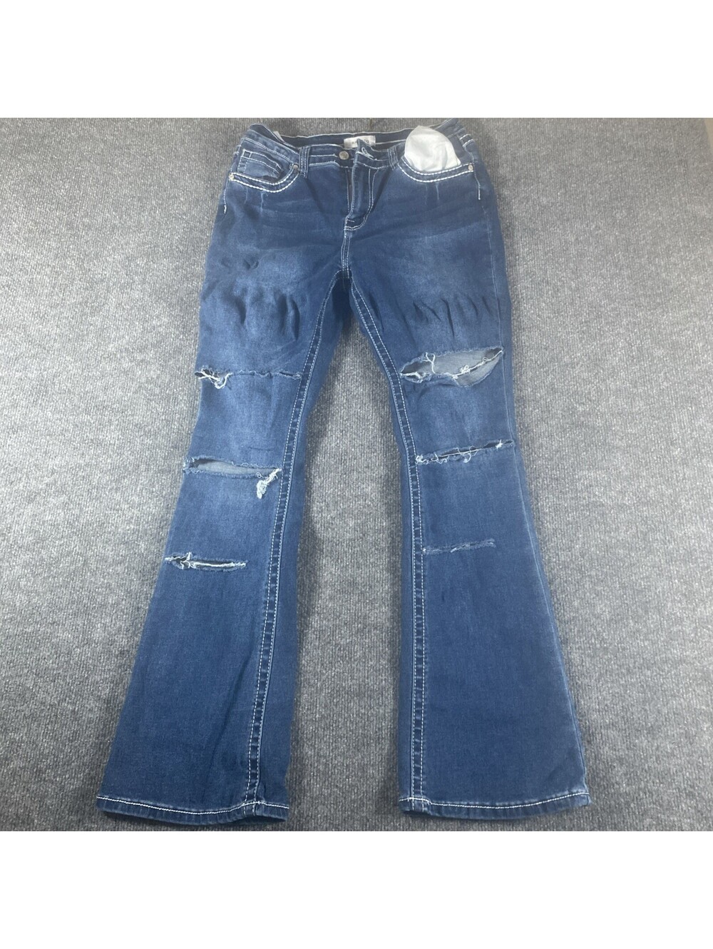Bamboo Jeans Women Size 13 Distressed Ripped Skinny Jeans Med Wash Blue Denim Ag